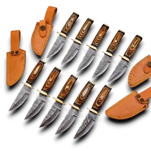 Premium Quality Hand Forged Damascus Steel Fixed Blade Drop Point EDC Camping Knife Pakka Wood Handle Brass Guard Razor Sharp - Product Image 1