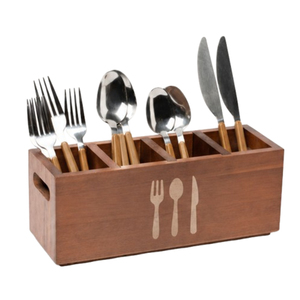 Porte-couverts en bois moderne à 3 compartiments pour table à manger, organiseur de couverts et ustensiles de cuisine, style rustique farmhouse - Product Image 2