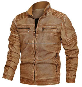 Veste de moto en cuir pour homme, coupe-vent, avec poches zippées, style racing - Product Image 1