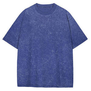 T-shirt décontracté pour homme en coton épais, bleu roi délavé, col rond, coupe oversize, manches courtes, style estival, personnalisable avec logo - Product Image 2