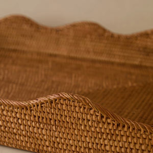 ถาดเสิร์ฟสไตล์โบโฮ ทำจากหวายธรรมชาติ ขอบหยัก ตกแต่งโต๊ะ จัดระเบียบของใช้ในบ้าน ของตกแต่งบ้าน - Product Image 5