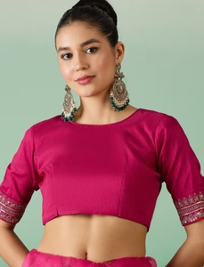 Sari Floral Magenta para Mujer KV con Blusa Sin Coser - Product Image 2