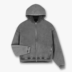 Men's Olive Green Hooded Fleece Zip-Up Sweatshirt Casual Autumn Wear Solid Color <b>Knitted</b> Fabric - Product Image 2