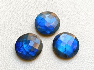 Blue Flash Labradorite Round <b>Checker</b> Cut Cabochon 30mm Loose Gemstone Set Faceted <b>Top</b> Flat Back Stone For Jewelry Making - Product Image 4