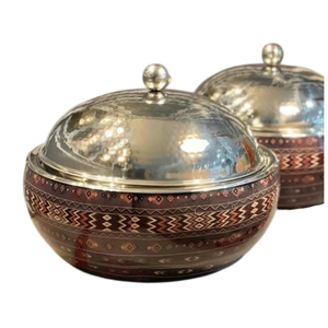 Wholesale Kashmiri Papier Mache Casserole Stainless Steel Hot Pot Insulated Serving Bowl Double Walled Thermal Food <b>Warmer</b> - Product Image 4