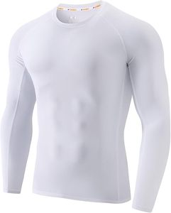 USKOY Men's Yellow Long Sleeve Compression Shirt Crew Neck Quick Dry Breathable <b>Sweat</b>-Wicking Solid Color Training <b>Top</b> - Product Image 2