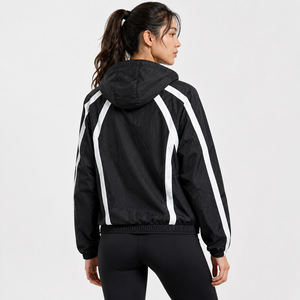 Custom Black <b>White</b> Stripe Hooded Windbreaker Wholesale Lightweight Nylon <b>Zip</b> <b>Up</b> Sports Men's Jackets Private Label Windbreaker - Product Image 3