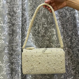 Ivory Beaded Shoulder Clutch Manufacturer Palm <b>Tree</b> Motif Resort Bag Wholesale OEM Private Label Handbag Export Bulk Supplier - Product Image 1