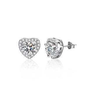 New Design 925 Moissanite Heart Shape Round Cut <b>Stud</b> Earrings in Sterling <b>Silver</b> White Gold Plated 1.0 Carat Trendy Women's - Product Image 3