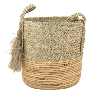 Ensemble de 3 paniers de rangement multifonctionnels en jonc de mer tissés à la main de style bohème organisateur de bureau durable vente en gros - Product Image 4