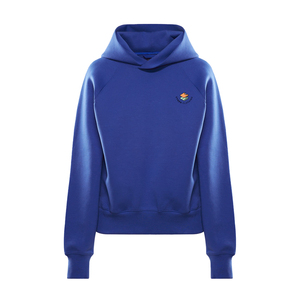 Sudadera con capucha azul para mujer, con manga raglán, cremallera completa, logotipo bordado personalizado en el pecho, tejido de algodón y felpa. - Product Image 5