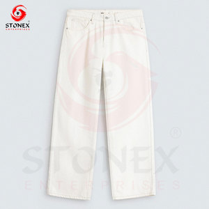 Jean en denim blanc coupe droite pour homme, classique, cinq poches, décontracté, en coton, style minimaliste, vente en gros - Product Image 5