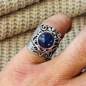 Boho <b>Lapis</b> <b>Lazuli</b> Brass Filigree <b>Ring</b> oxidized Silver Plated Floral Wholesale <b>Ring</b> For Women - Product Image 3