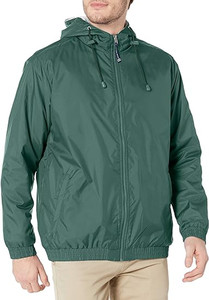 Blouson bomber coupe-vent noir à capuche pour homme, veste décontractée d'automne, fermeture éclair, coupe classique, couleur unie, extérieur en polyester - Product Image 2