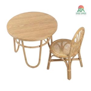 Ensemble table et chaises en rotin Nhat Minh, dossier rond à tiges, style tropical, meubles pour enfants, durable - Product Image 1