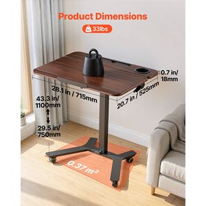 Bureau mobile réglable en hauteur 28,2 x 20,7 avec plateau inclinable, poste de travail assis-debout pour ordinateur - Product Image 2