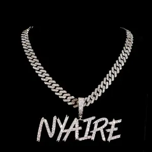 Custom Unisex <b>Iced</b> <b>Out</b> Script Name Pendant Moissanite Necklace VVS White Gold Plated Cuban <b>Chain</b> Hip Hop Gift Jewelry - Product Image 2