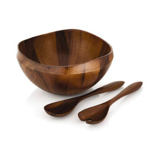 Premium <b>Large</b> Natural Acacia Wood Salad Serving <b>Bowl</b> Set Handmade Eco-Friendly Kitchen <b>Mixing</b> <b>Bowl</b> For Fruits And Pasta For Sale - Product Image 4