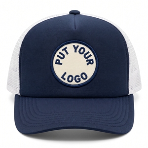 Custom Mesh Trucker Hat 6 Panel Curved Brim Embroidery Patch <b>Cap</b> <b>Navy</b> <b>Blue</b> White for Outdoor Sport Summer Headwear OEM ODM - Product Image 1