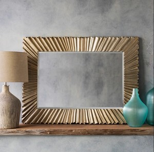 Sunburst Textured Wall <b>Mirror</b> – Luxury Rectangular Decorative Gold <b>Frame</b> <b>Mirror</b> for Living Room & Home Decor - Product Image 1