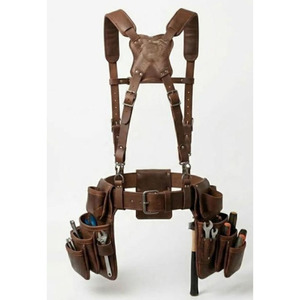Ceinture porte-outils en cuir véritable de qualité supérieure, dotée de poches de rangement spacieuses, d'un attache pour marteau, d'une construction renforcée et d'une taille réglable. - Product Image 6