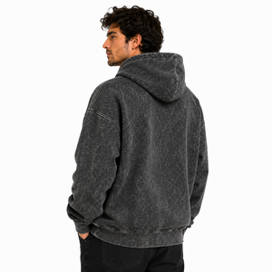 Sudadera con capucha para hombre, estilo vintage, con bolsillo canguro y cordón, lavado ácido, lisa, informal, desgastada, cálida, sin marca - Product Image 5