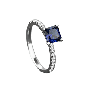 แหวนทองคำแท้ 10K 14K ประดับไพลินสีน้ำเงินทรงคุชชั่น พร้อมวงแหวนแบบ Pave สำหรับขอแต่งงาน แหวนเรียบหรู แหวนแฟชั่น - Product Image 3