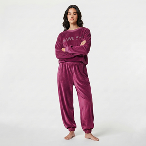 <b>Women's</b> Purple <b>Velvet</b> Tracksuit Set Full Sleeve Crew Neck Loose Fit <b>Jogger</b> Side Pockets Casual Wear Custom Logo - Product Image 5