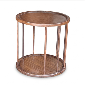 Teak Wood Material Handcrafted Round Spindle Side <b>Table</b> Lamp With Magazine Shelf Vintage Mid Century Modern Style for Hotel - Product Image 3