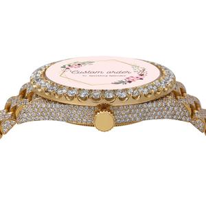 Montre-bracelet de luxe pour homme entièrement sertie de moissanite, mouvement mécanique, style hip-hop premium, montre de marque plaquée or jaune - Product Image 5