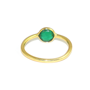Delicate Minimalist 22K Gold Plated Green Onyx <b>Ring</b> Women's Round Bezel Setting Gemstone <b>Ring</b> May Birthstone Engagement Jewelry - Product Image 2