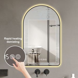 Specchio LED da Bagno 28x48 Pollici Antiappannamento e Dimmerabile con Display Ora e Temperatura, Tre Temperature di Colore e Design Retroilluminato ad Arco - Product Image 6