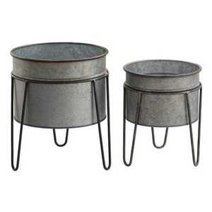 Maceta de Metal Galvanizado Estilo Rústico Vintage con Soporte de Hierro para el Hogar - Product Image 1