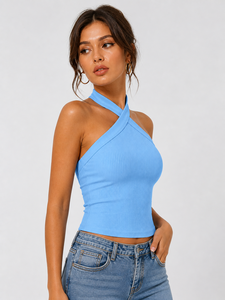 Woman <b>cross</b> strips tank <b>top</b> soft and stretchy Features a stylish neck and breathable quick dry custom design and logo OEM - Product Image 2