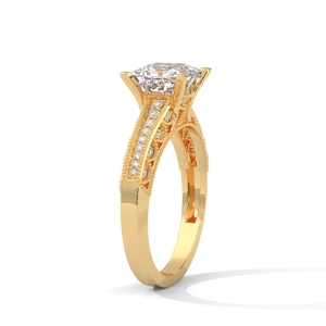 แหวนหมั้นเพชรทรงปรินเซสคัท เพชรเลี้ยงในห้องปฏิบัติการ ทอง 14K สไตล์วินเทจ สำหรับผู้หญิง - Product Image 2