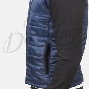 Veste matelassée hybride bleu marine pour homme, coupe ajustée, rembourrée, avec manches en polaire noire, vêtement d'extérieur décontracté et chaud pour l'hiver - Product Image 4