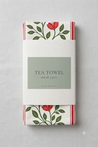 Premium Cotton Tea <b>Towel</b> | Red Floral Botanical Print <b>Kitchen</b> <b>Towel</b> with Stripe Border. Decorative Cotton Dish <b>Towel</b> for <b>Kitchen</b> - Product Image 3