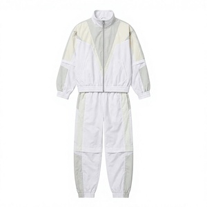 Custom Logo <b>Men's</b> <b>White</b> Nylon Tracksuit 2 Piece Set Vintage Streetwear Windbreaker <b>Jacket</b> Jogger Pants - Product Image 3