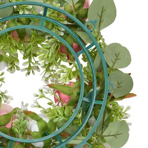 Ghirlanda di Rose Artificiali Rosa e Bianche, Diametro 14 Pollici, Composizione Floreale Centrotavola per San Valentino, Decorazione Verde - Product Image 3