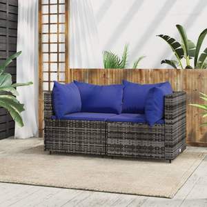 Sofá Esquinero de Patio de Poliratán Gris, Muebles de Jardín de Acero con Recubrimiento en Polvo y Poliéster - Product Image 1