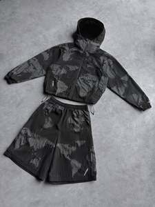 Oem <b>Men</b> Winter Two Piece Custom Waterproof Hooded Windbreaker Shorts <b>Jacket</b> Tracksuit Reflective <b>Zip</b> Polyester/Nylon Breathable - Product Image 3