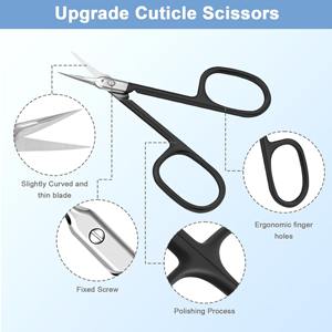 Ciseaux à cuticules professionnels en acier inoxydable de 9,4 cm à pointe incurvée, coupe-ongles, dissolvant de vernis, manucure, pédicure, durables, beauté - Product Image 4