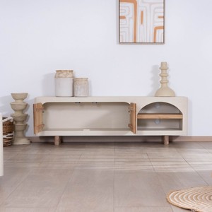Vandana Ivory Form Contemporary TV unit with a <b>sandblasted</b> concrete and acacia wood finish Miona - Product Image 2