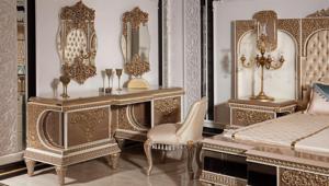 Ensemble de 2 tables de chevet en teck massif de style mid-century moderne, lit king size sculpté à la main, coiffeuse et miroir, respectueux de l'environnement - Product Image 5