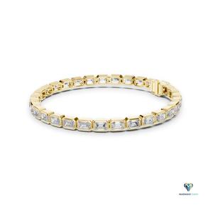 9.30 CT Yellow <b>Gold</b> Emerald Cut Lab Grown Diamond Bezel Link Bracelet in 14K <b>Solid</b> <b>Gold</b> - Product Image 1