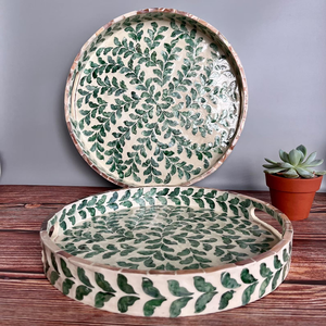 Plateau de service de cuisine moderne fait main, style antique, en bois décoratif avec incrustations de os d'Inde - Product Image 6