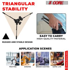 Supporto per Microfono da Scrivania Regolabile in Altezza, Treppiede Pieghevole in Metallo, Accessori per Microfono - Product Image 4