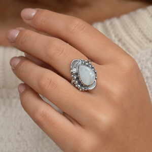 Vintage Boho Pear MOP Gemstone <b>Ring</b> 925 Sterling Silver Rose Gold Yellow Gold Plated Handmade <b>Statement</b> Jewelry Women Unisex - Product Image 2
