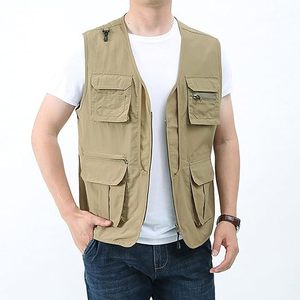 เสื้อกั๊กตกปลาผู้ชายแบบหลายกระเป๋า เสื้อกั๊กอเนกประสงค์กลางแจ้ง เสื้อกั๊กยุทธวิธีพรีเมียมแบบหลายกระเป๋า เสื้อกั๊กตกปลาซาฟารีน้ำหนักเบา - Product Image 1