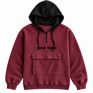 Sudadera con Capucha Premium Ecológica Transpirable Oversize Bicolor con Cremallera de Cuarto y Bolsillo Frontal con Solapa, Estilo Urbano Personalizado - Product Image 3